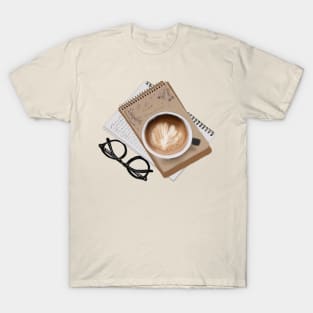 Coffee and Glasses Watercolor Design T-Shirt